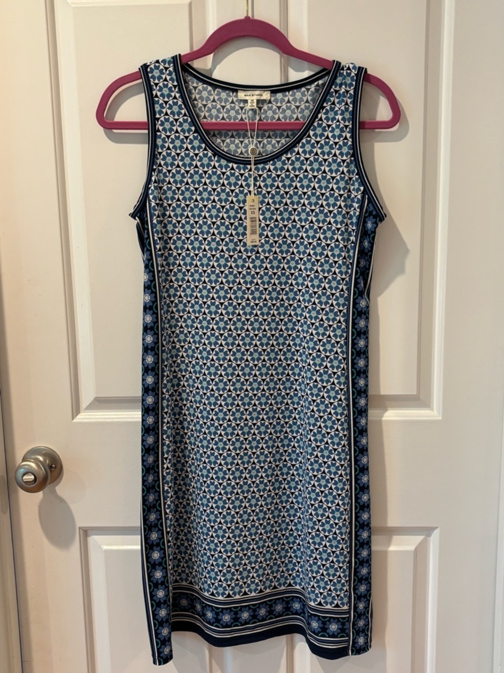 Max Studio NWT Batik Print Tank Dress Blue White Size XS